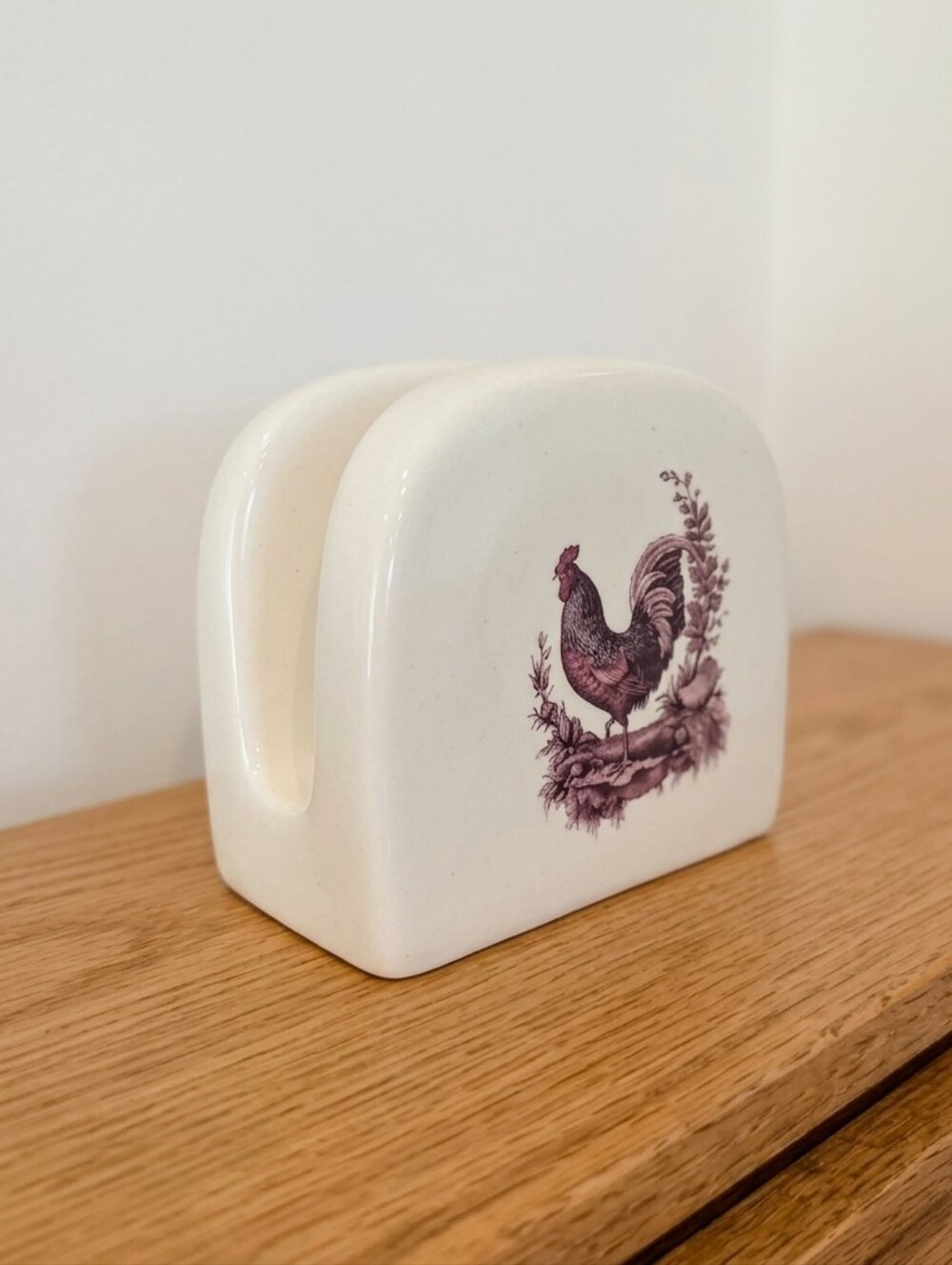 Ceramic Rooster Napkin Holder in Cream and Brown